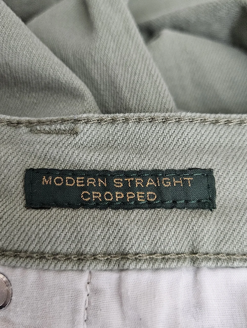 LRL Ralph Lauren Modern Straight Cropped Jeans Mid Rise Olive Green Denim 14